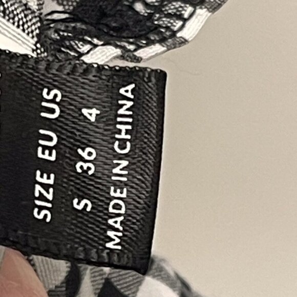 Gingham Plaid Collared Ruffle Shirt Dress Long Sleeve Black White Small 4 - Picture 8 of 8